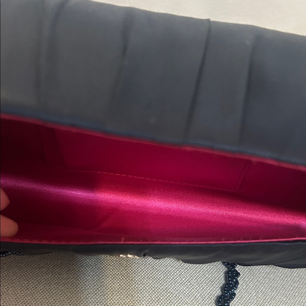 Nina Blue Satin Clutch with Chain Strap - Picture 4 of 5